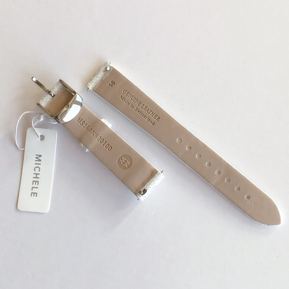 MICHELE | White Crystal 16mm Leather Watch Band - Picture 7 of 9